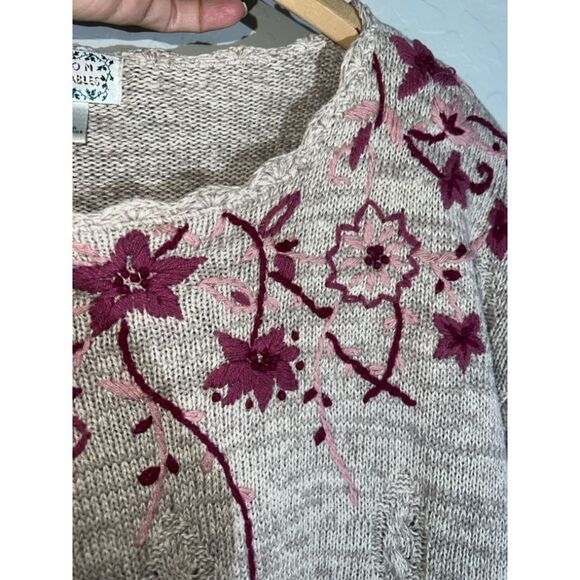 Women's Vintage Cotton Collectibles Sweater Small Cream Pink Embroidered - Picture 5 of 5
